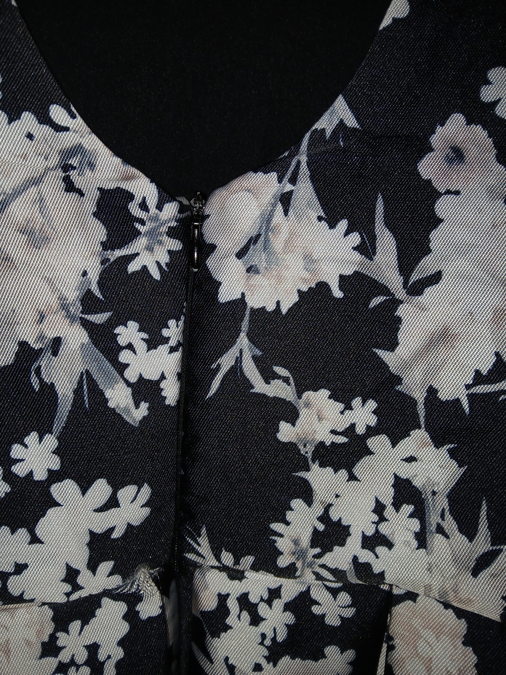 Black Floral Satin Dress with Cream Blossoms - Picture 9 of 9